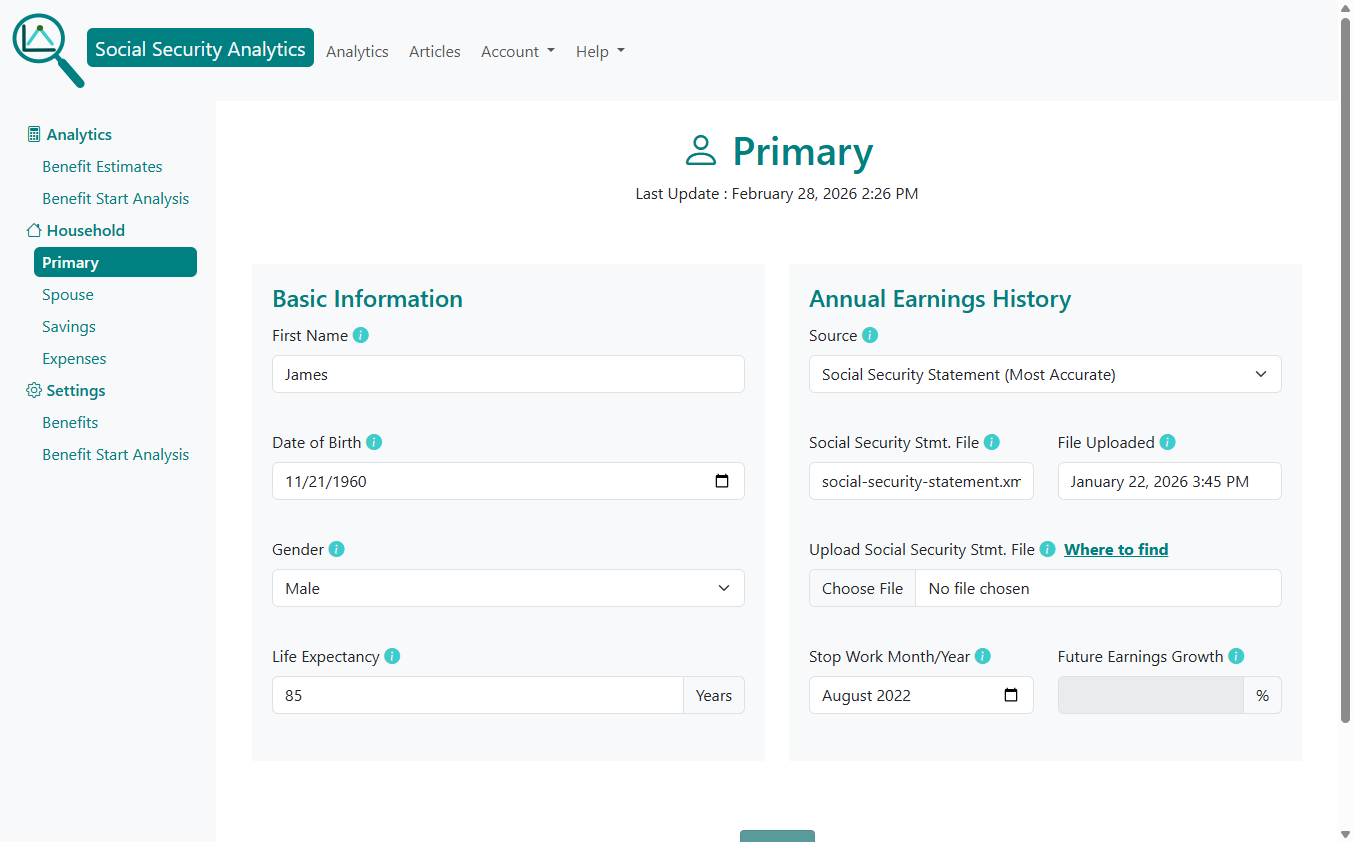Primary worker data entry form.