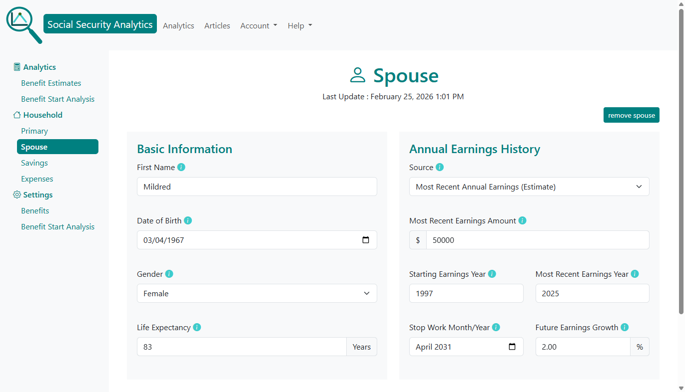 Spouse data entry form.